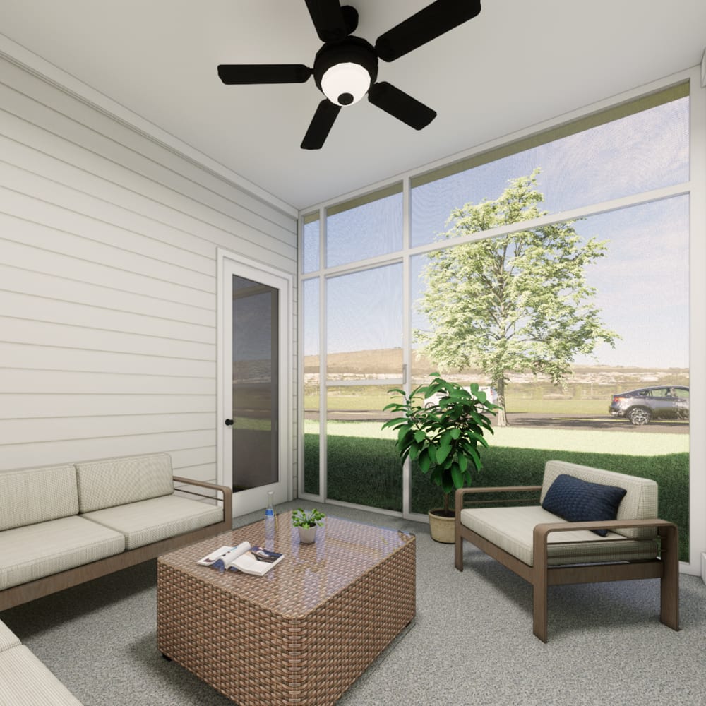 Outdoor porch area with seating at The Pointe at Loudon in Loudon, Tennessee