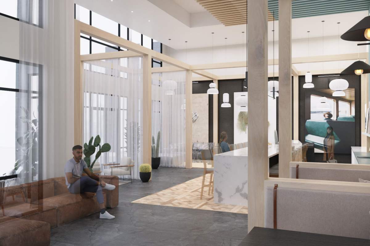 Rendering of clubhouse at Lantower Midtown in Dallas, Texas