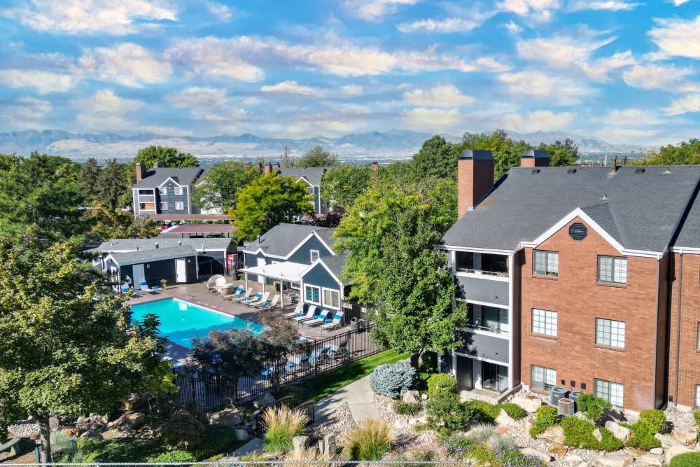 Aerial view of the community at Royal Ridge Apartments in Midvale, Utah