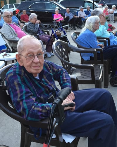 Residents waiting for the entertainment to begin at Garden Place Waterloo in Waterloo, Illinois.