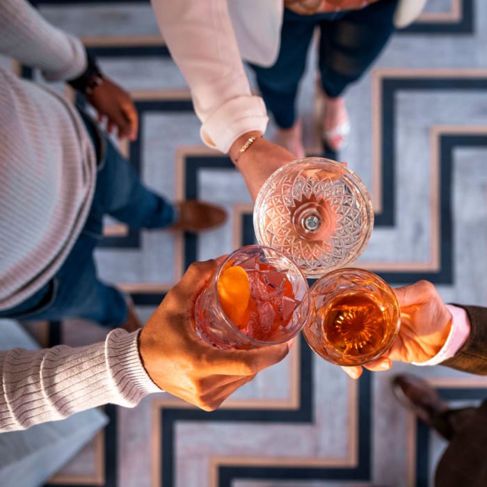 Residents enjoy a drink near Attain at Quarterpath, Williamsburg, Virginia