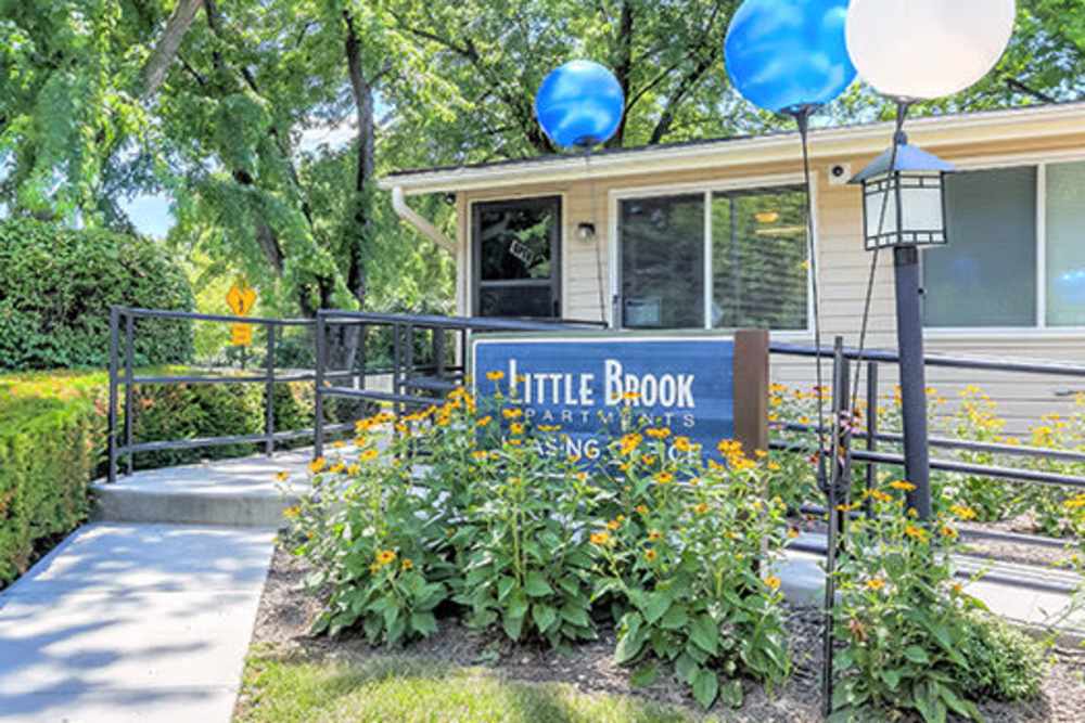 Exterior sign board of a property at Little Brook Apartments in Frederick, Maryland