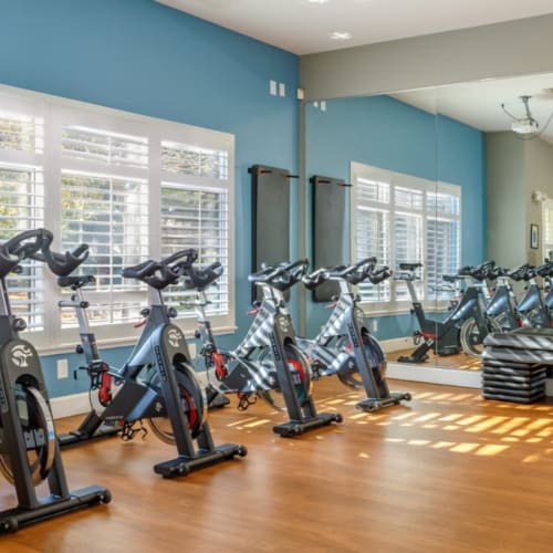 Stationary bikes in the fitness studio at Sherwood in Folsom, California