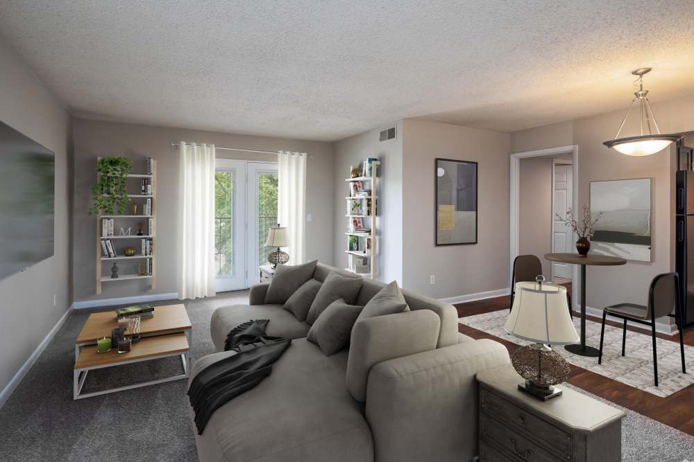 Virtually staged living and dining room