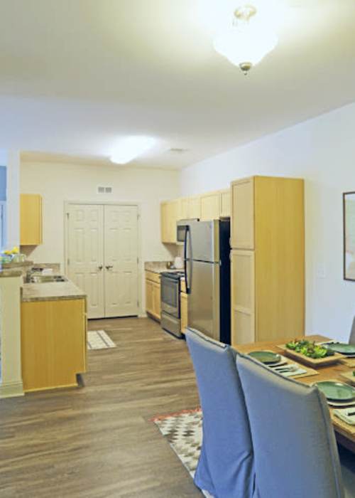 Kitchen with appliances at Waterford Terrace in Rock Hill, South Carolina