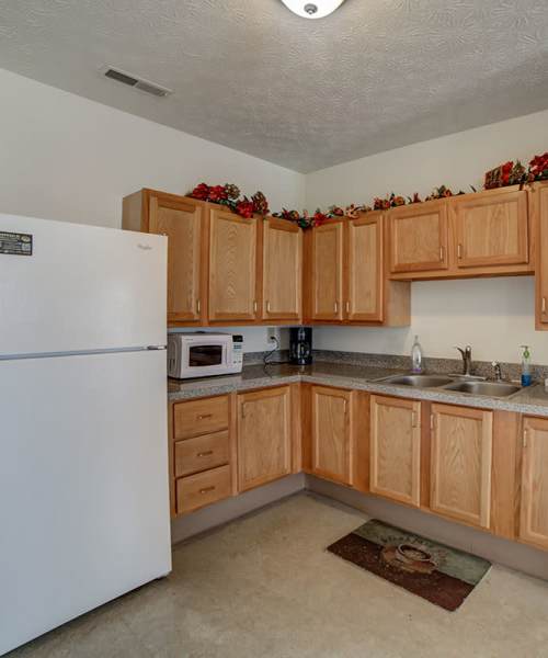 Kitchen with refrigerator at Connolly Park in Beaver Falls, Pennsylvania
