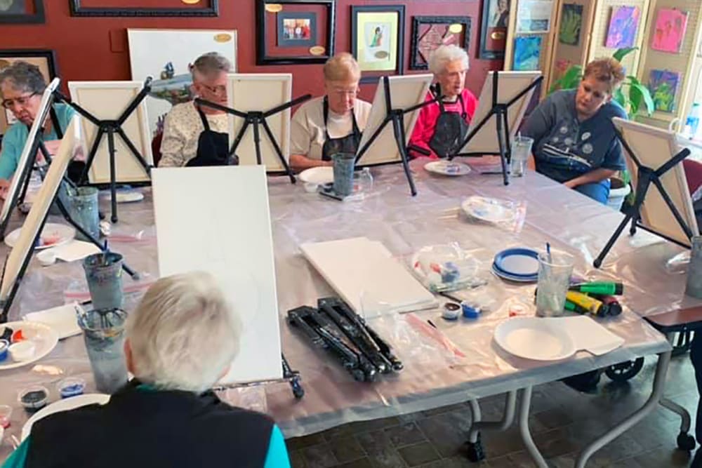 Residents crafting at Peachtree Village Retirement Community in Roswell, New Mexico. 