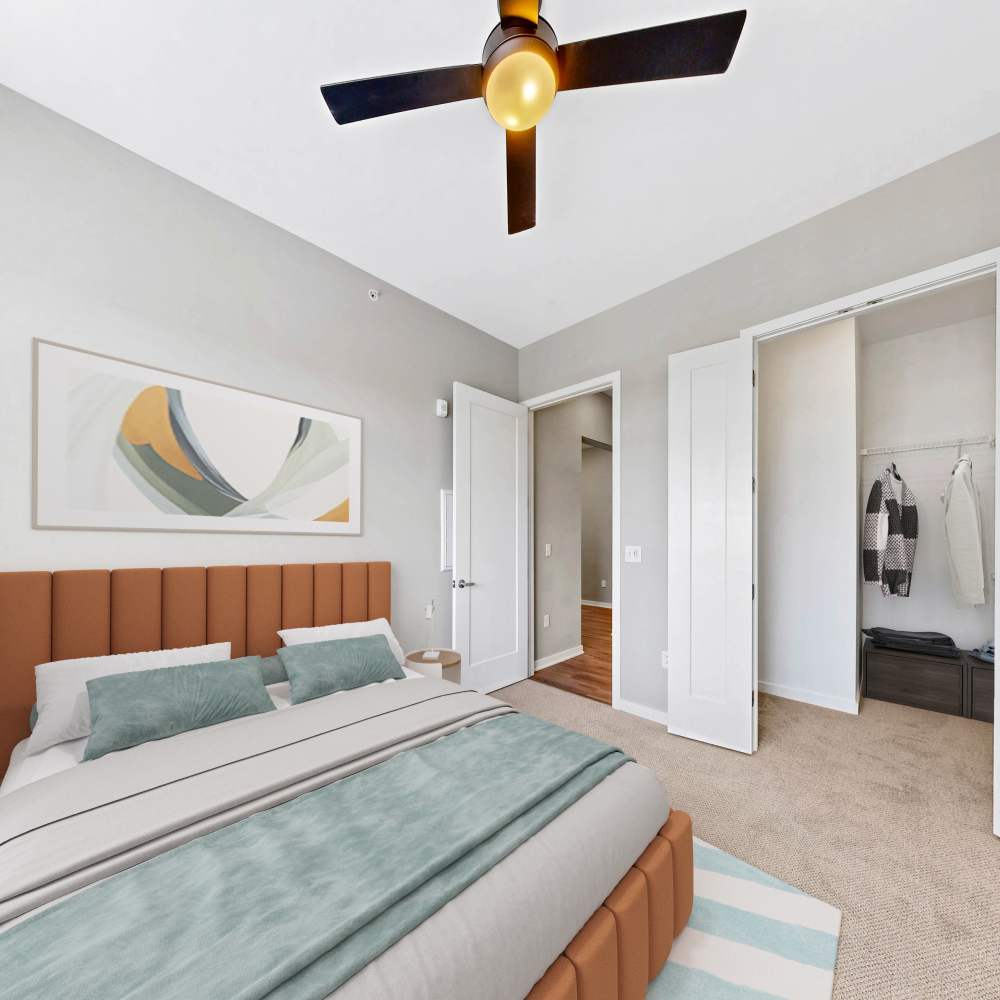 Bedroom with walk-in closet at Neo Vantage Point in Maryland Heights, Missouri