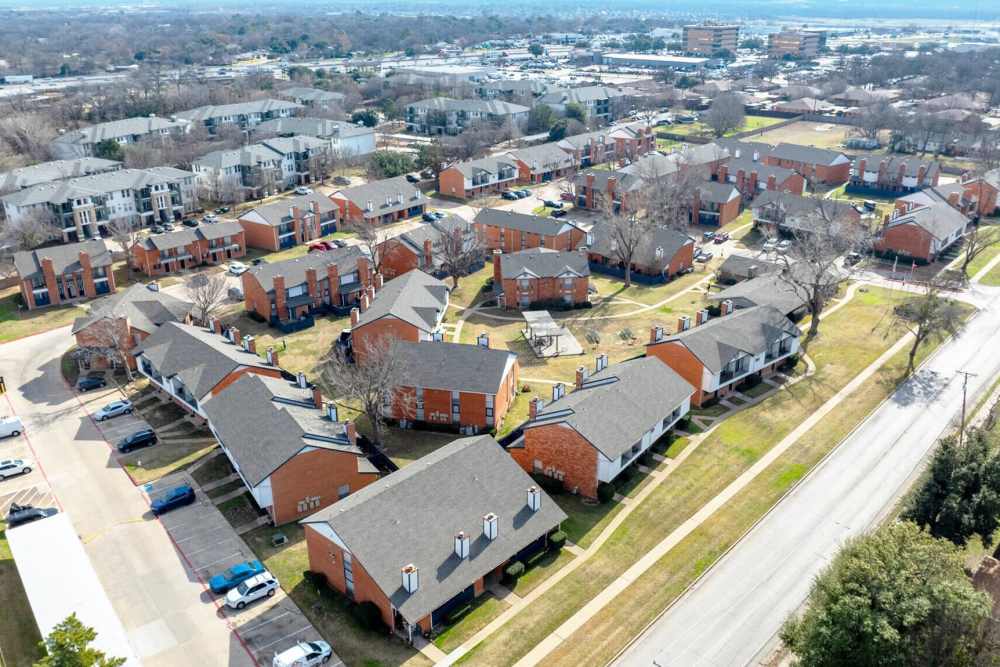 Drone shot of community view at Plantation West in Hurst, Texas