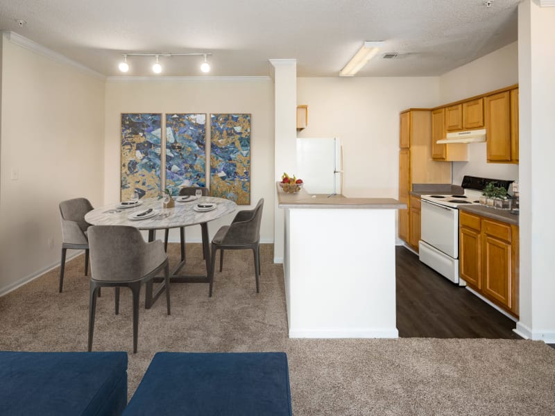 Hardwood flooring in a roomy model apartment at The Oaks of St. Clair in Moody, Alabama