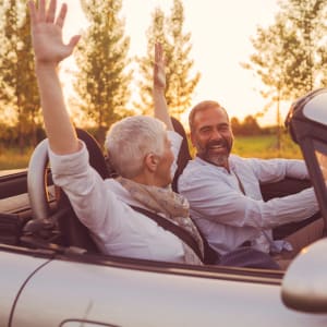 Residents driving in a convertible near Hanover Place in Tinley Park, Illinois.