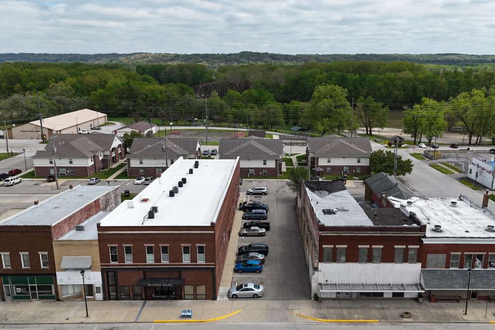 Aerial view of community at Rivers Edge in Clinton, Indiana