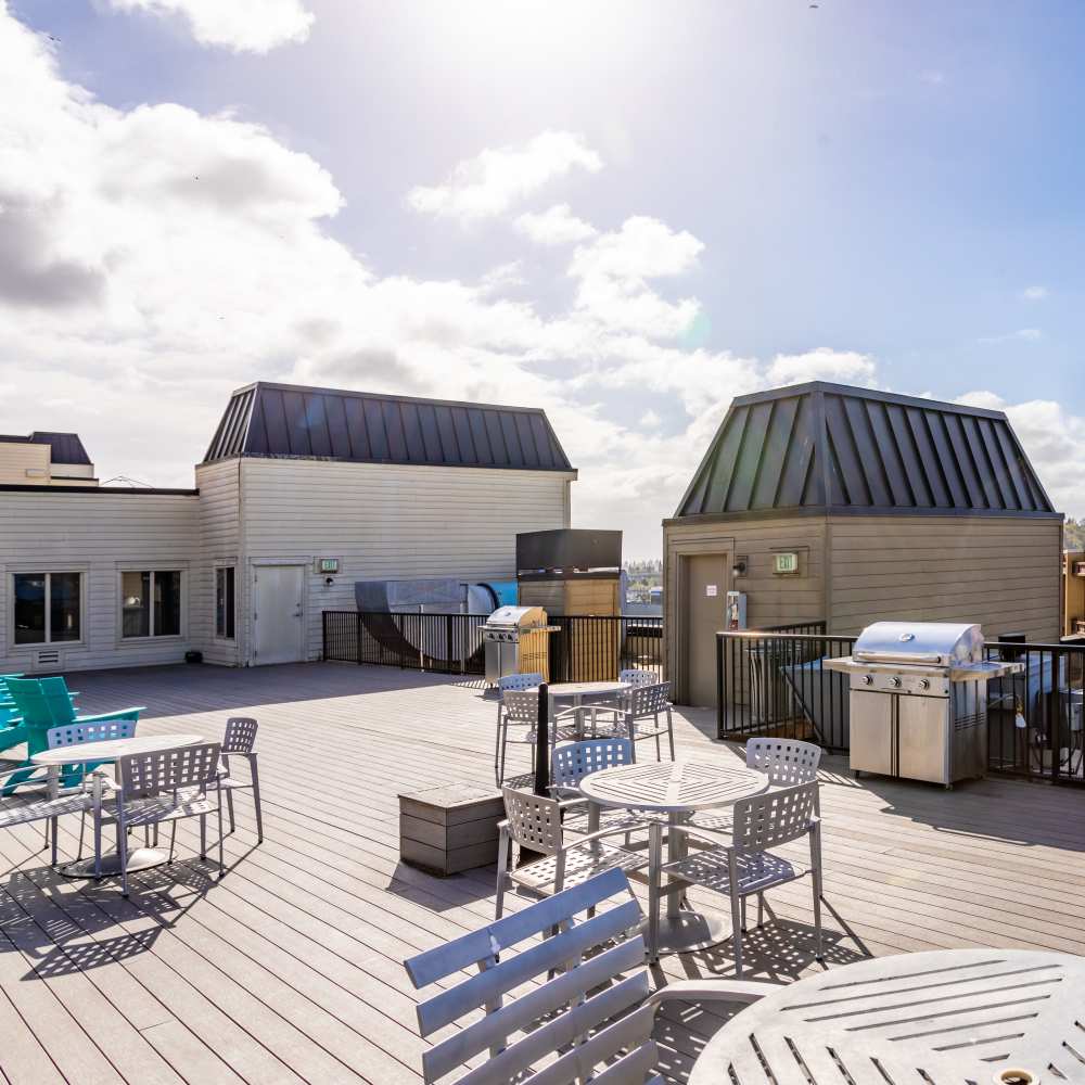 Beautiful rooftop patio view at Metropolitan Park Apartments in Seattle, Washington