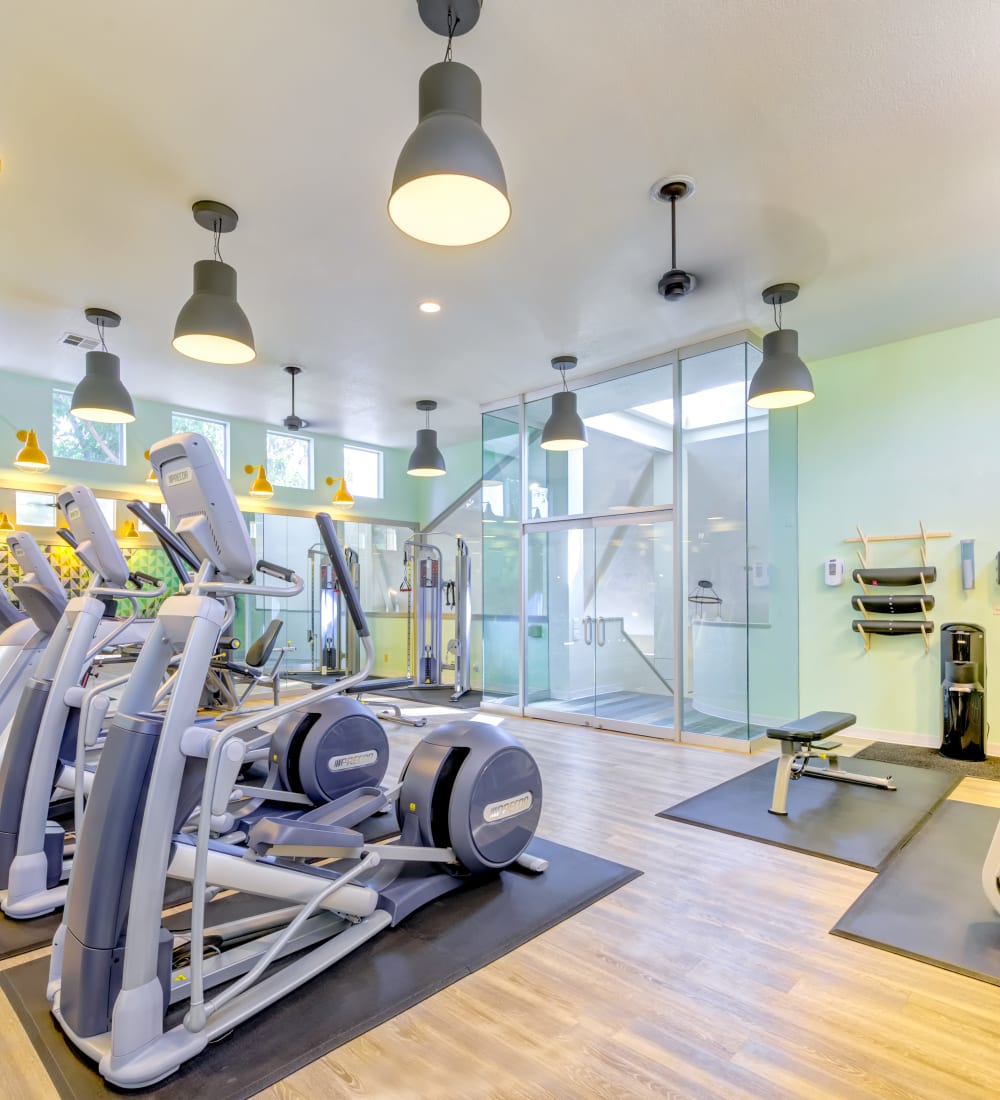 Cardio machines and more in the fitness center at Sofi Irvine in Irvine, California