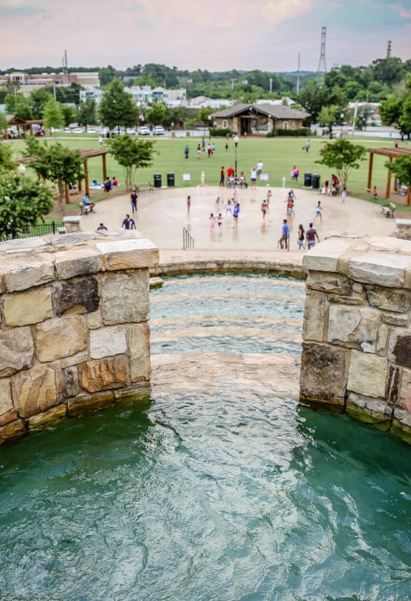Park with fountain and splash pad in Norcross, Georgia near The Brunswick