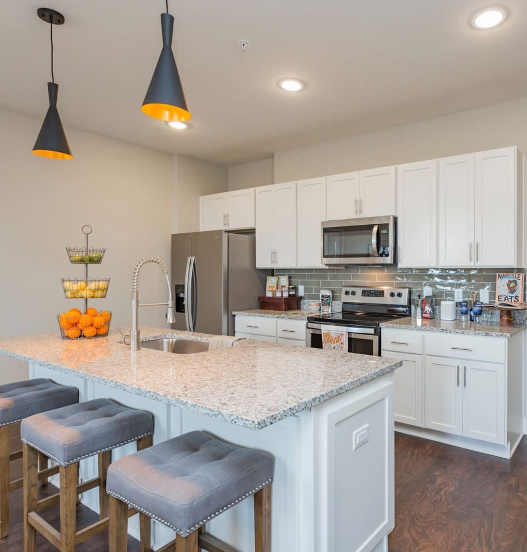 Modern styled kitchen at Rivertop Apartments in Nashville, Tennessee