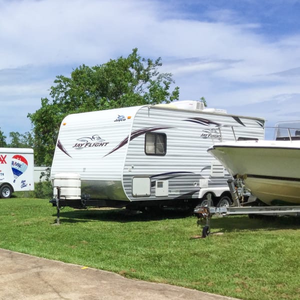 RVs and boats parked at StorQuest Economy Self Storage in Worthington, Ohio