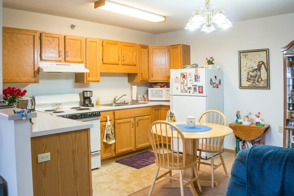 Open floor plans with a full kitchen at Meadow Lakes Senior Living in Rochester, Minnesota.