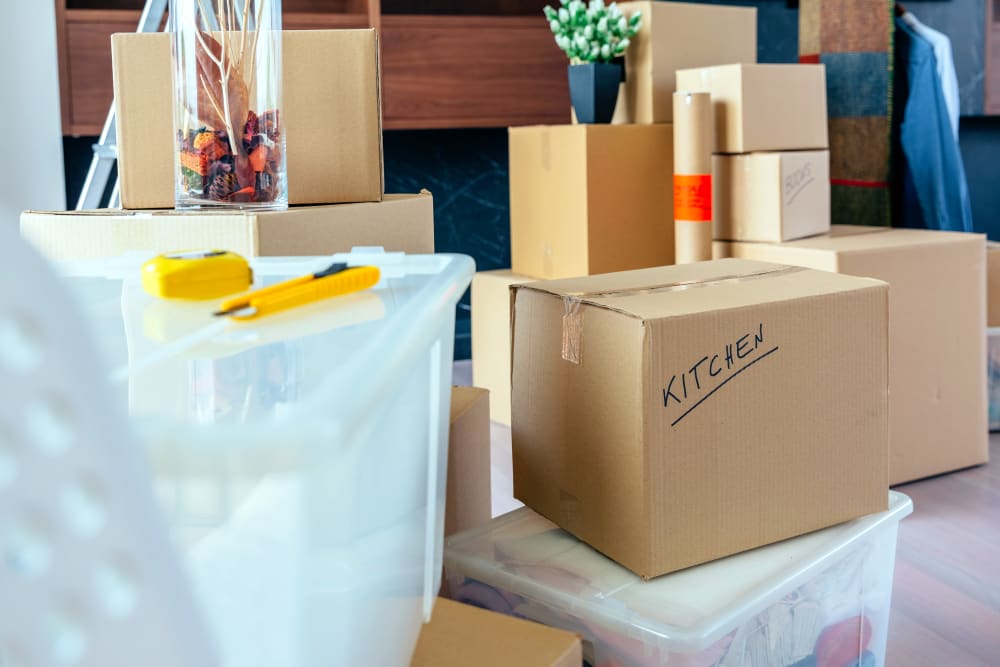 Boxes being unpacked after being taken out of storage at Stor 4 Dayz in Sanford, Florida
