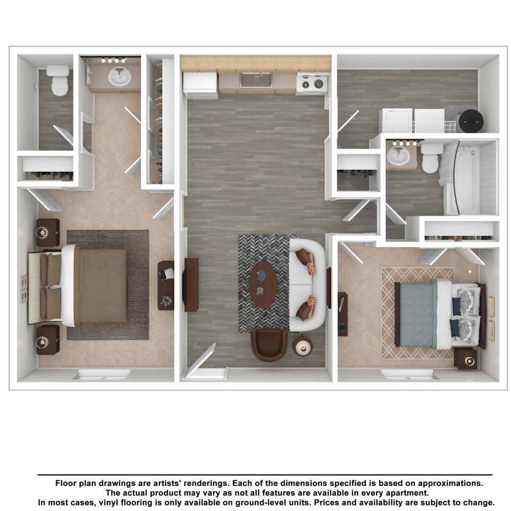 2x1.5 floor plan drawing at The Flats at Lakeshore in Fort Oglethorpe, Georgia