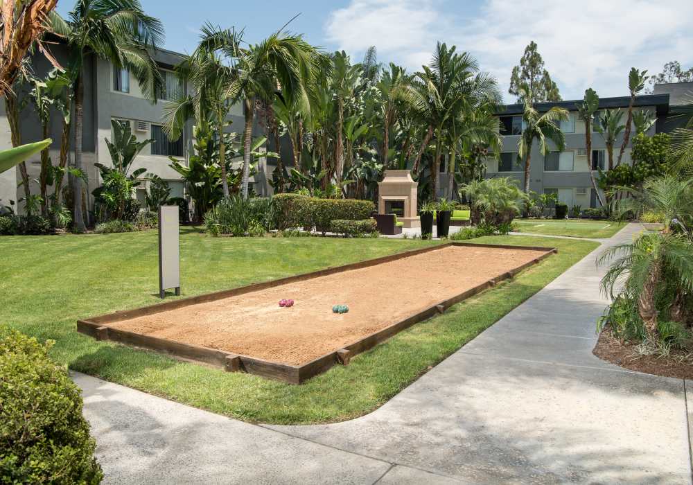 Community green park at UCE Apartment Homes in Fullerton, California