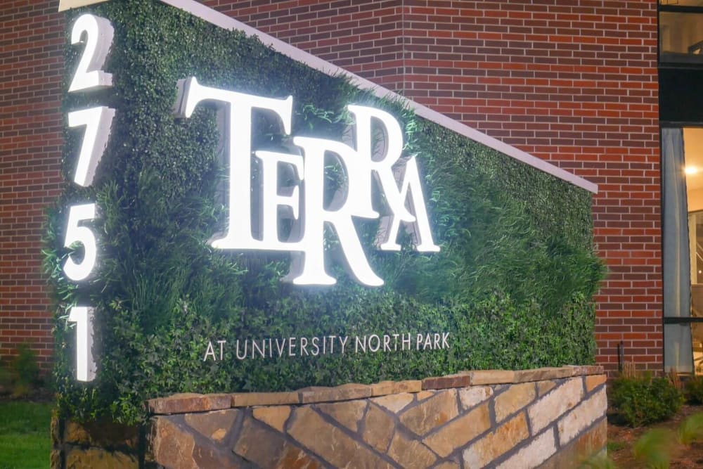 Welcome sign at Terra at University North Park in Norman, Oklahoma