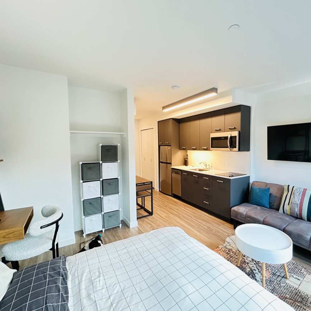 Living space of an apartment at DOCK 59 in Portland, Oregon