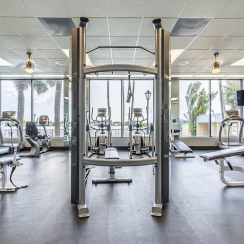 Inside the fitness center at Horizons North in Miami, Florida