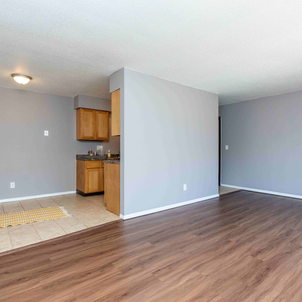 Kitchen with dining area at Dickinson Apartments in Springfield, Illinois