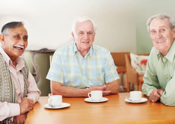 Residents gathered for coffee at Sugar Creek Senior Living in Troy, Missouri