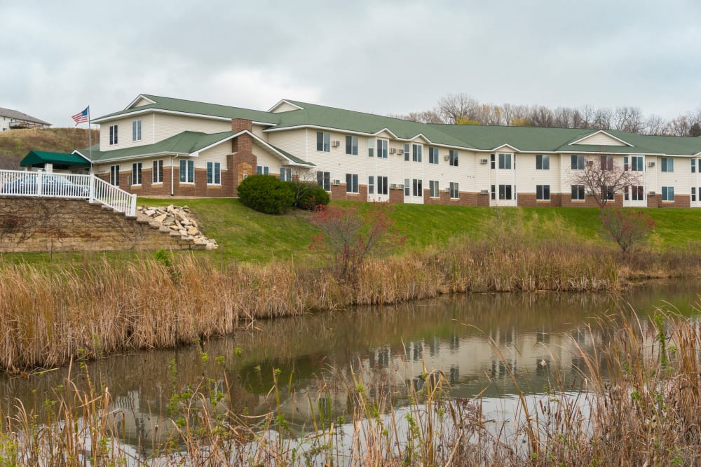Exterior view of apartment buildings at Meadow Lakes Senior Living in Rochester, Minnesota.