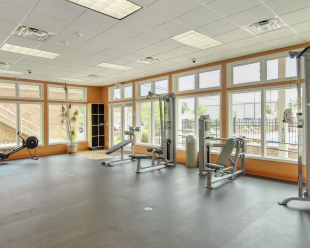 A spacious fitness center near Tanglewood Apartments in Louisville, Kentucky