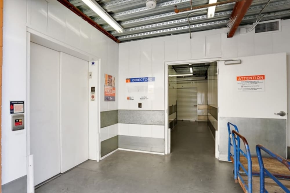 Elevator and push carts make storing easy at A-1 Self Storage in Chula Vista, California