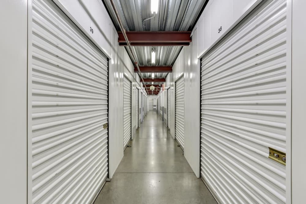 A row of indoor storage units at A-1 Self Storage in La Habra, California