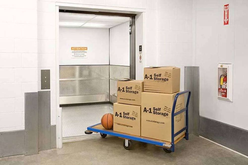 Carts and freight elevator available to customers of A-1 Self Storage in North Hollywood, California