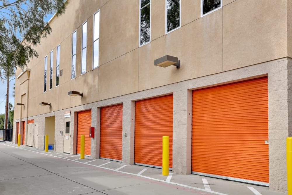 A row of drive-up storage units at A-1 Self Storage in San Jose, California