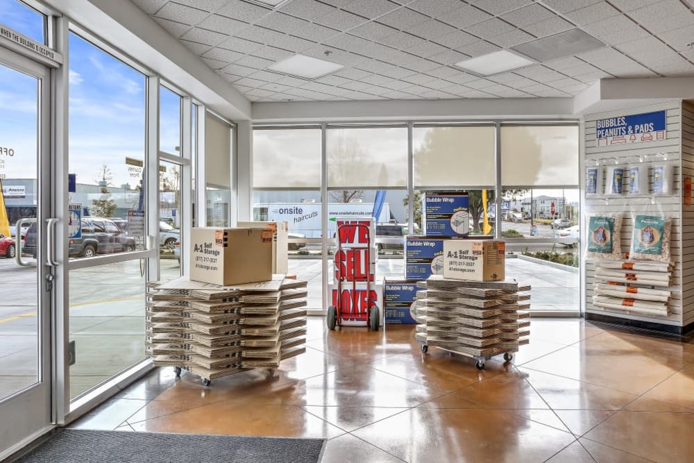 Boxes and moving supplies at A-1 Self Storage in San Jose, California