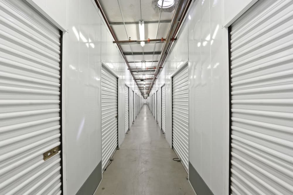 A row of indoor storage units at A-1 Self Storage in La Mesa, California