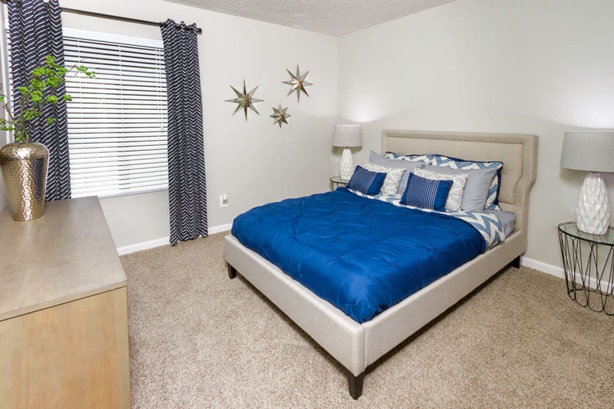 An apartment bedroom at Park Regency Club Apartments in Downey, California