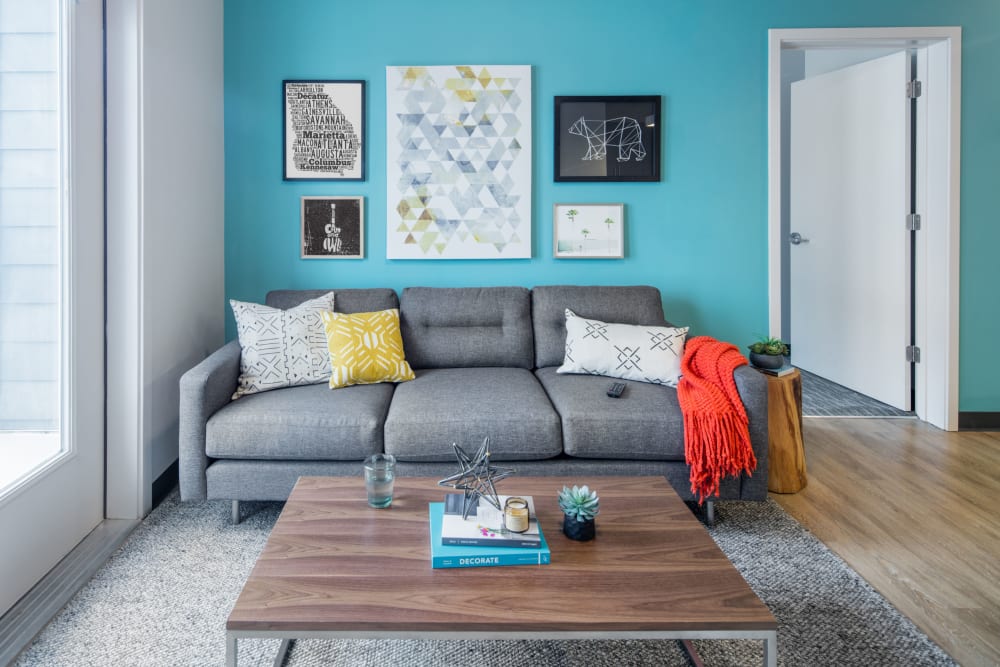 Cozy living room at UNCOMMON Athens in Athens, Georgia