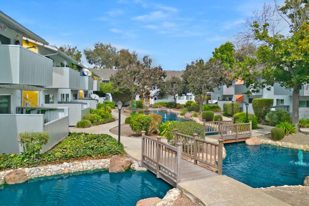 Exterior of leasing office Lakeside Village in San Leandro, California