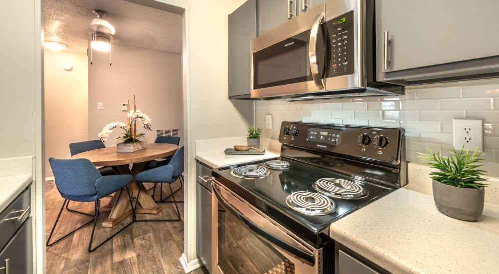 Fully equipped kitchen at Lane at Towne Crossing in Mesquite, Texas