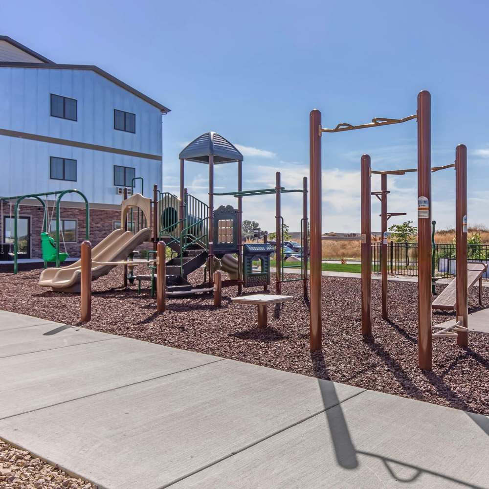 Community playground with slides at InterUrban 2.0 in Billings, Montana