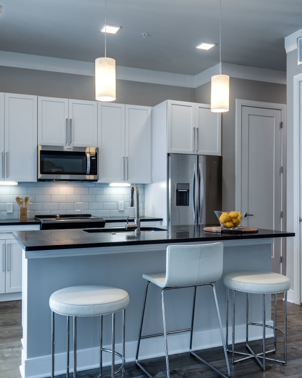 Fully equipped kitchen at The Barton in Clayton, Missouri