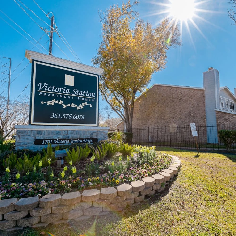 Welcome sign at Victoria Station in Victoria, Texas