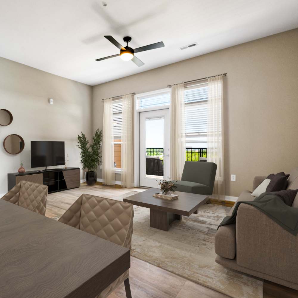 Living room with television at Neo Vantage Point in Maryland Heights, Missouri