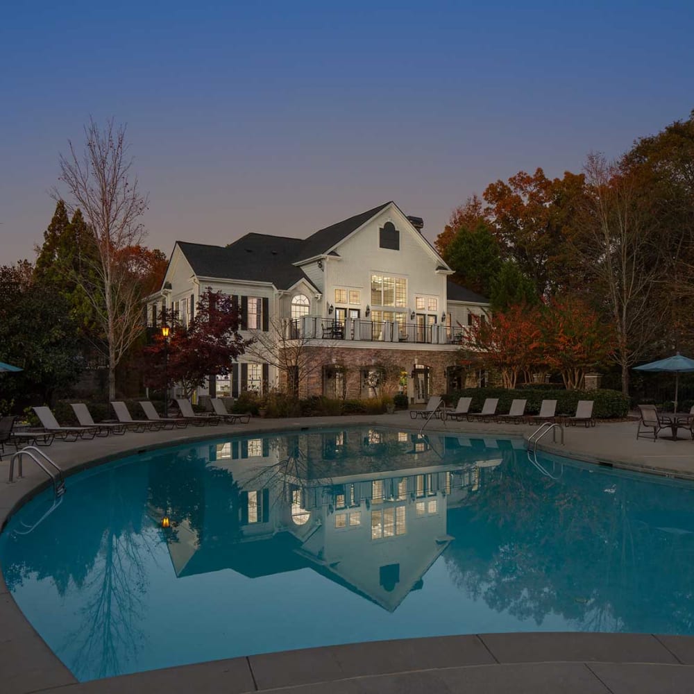 Swimming pool at dusk at The Fairways at Jennings Mill in Athens, Georgia