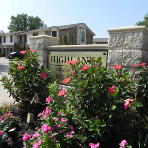 Signage at the entrance to Highlands of Grand Prairie in Grand Prairie, Texas