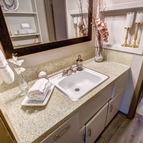 Bathroom with large vanity at The Station in Houston, Texas