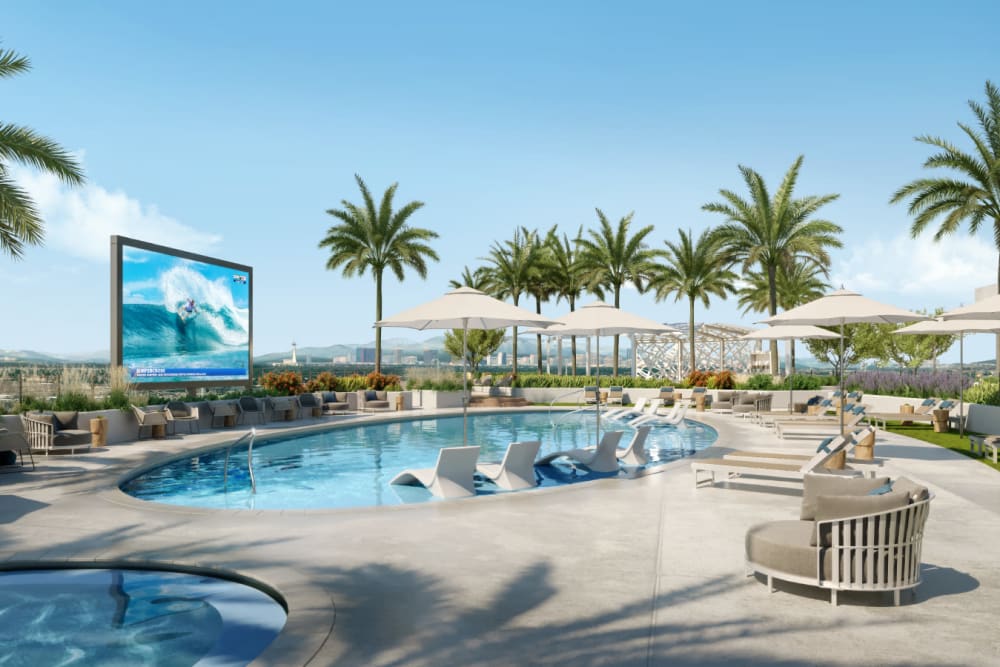 Luxury swimming pool area at The Ellison in Las Vegas, Nevada